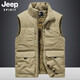 JEEP SPIRIT Outdoor Jeep Vest Men's Autumn and Winter Multi-Pocket Vest Loose Large Size Men's Fishing Vest Men's Jacket Mountaineering Wear Khaki 2XL