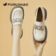Zapatos de cuero genuino de cuero fugui pájaro gruesas mocasines gruesas para mujeres 2024 nuevos zapatos solteros con la esponja de punta redonda para mujeres zapatos de cuero pequeño fn0235/1049 negro 35