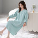 clolv kiss nightgown with chest pad for women new spring and autumn pure cotton long-sleeved dress pajamas women can wear home clothes outside in autumn 672 wave green (with chest pad) XL [165-170cm/120-145Jin[Jin equals 0.5 kg]]