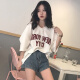 Langyue women's summer Korean style simple short-sleeved T-shirt women's V-neck letter printed top T-shirt bottoming shirt LWTD191447 white M