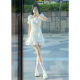 Gtyuwvg Internet Celebrity Vestido blanco para mujeres en verano, puro, delgado y abrazando la cintura, dulce primer amor Vestido de manga blanca 695# negro corto, talla individual s 90jin [Jin iguala 0.5 kg] se puede usar por dentro