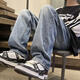 Foss Phil High Street Jeans Men's Spring and Autumn Winter Style Fashion American Retro Loose Straight Washed Long Pants Men's Fashion Brand 718-K870 Medium Blue [Regular] XL [Suggested 145-160Jin [Jin equals 0.5 kg]]