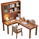 Fengyeqingqing Nordic solid wood corner desk computer desk bookshelf combination bedroom corner study table L-shaped office writing desk solid wood single table (walnut color) 1.6 meters