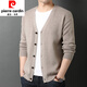 Pierre cardin knitted cardigan men's v-neck sweater spring and autumn solid color casual wool jacket thick outer thread trend GRYH012 black 175/XL
