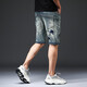 Niu Bafang Neue Sommer -Internet -Promi Stickerei Rippte Haired Cat Whisker Denim Shorts Herrenmodische Marke Persönlichkeit Modetrend Elastischer Sommer -Männer -Denim -Shorts 826 Hellblau Größe 34 (zwei Füße sieben)