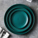 Nordic Matte Ceramic Western Plate Dark Green Household Round Tableware Cake Plate Salad Plate Steak Pasta Plate Black Line Steak Plate-10 Inch ([Thickened])