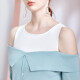 [Same style in shopping mall] Tangli autumn new long-sleeved bottoming shirt off-shoulder color matching fake two-piece sweater for women light lake blue L
