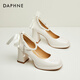 Daphne French thick heel single shoes women's bridesmaid Mary Jane shoes temperament high heels evening shoes 4623404078 beige 37