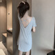 莫代尔短袖睡裙女夏季纯棉薄款性感露背睡衣大码宽松孕妇冰丝春秋 WX-653灰色 160(M)