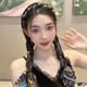 Suyi embroidery retro chain headband streamer headband one-piece satin fabric headdress temperament non-slip hair accessories blue streamer headband