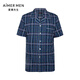 
Mr. Aimu [same style in the mall] 22SS indulgent silky plaid men's pajamas home lapel cardigan short-sleeved NS41F684 dark blue plaid YH8 2XL 180