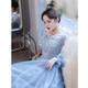 
Seidler blue evening dress for women 2025 new banquet temperament long sleeve light luxury niche high-end performance art exam skirt blue L