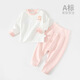 Baby autumn clothing set, pure cotton high-waisted belly-protecting autumn pants for men and women, long-sleeved split winter pajamas, pure cotton for children, pink 80cm