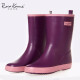 Good rainy season, four-season comfortable rubber women's fashion mid-tube contrasting color rain boots for women, handmade high-quality rain boots warm velvet cover contrasting purple and pink 37 equivalent to standard size 38