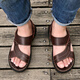 Summer sandals men genuine leather 2020 new men's beach shoes large size non-slip middle-aged and elderly daddy slippers outside wear 12129-Black 38