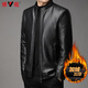 Yalu leather jacket for men, velvet and thickening, middle-aged men's autumn and winter warm business men's stand-up collar daddy coat leather jacket