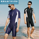 Jingpufei new swimsuit men's diving suit one-piece pullover swimsuit short-sleeved five-quarter pants snorkeling suit swimming pool instruction black M (80-110Jin Jin is equal to 0.5 kg)