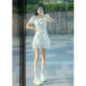 Gtyuwvg Internet Celebrity Vestido blanco para mujeres en verano, puro, delgado y abrazando la cintura, dulce primer amor Vestido de manga blanca 695# negro corto, talla individual s 90jin [Jin iguala 0.5 kg] se puede usar por dentro