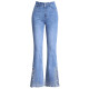 Leichte Luxus neun Punkte leicht ausgestellte Jeans für Frauen 2025 Neue hoch taillierte schlanke kleine Seitenschlitz-Glockenbodenhose für Frauen Blau 6621 Frühlings- und Sommerdünn L /28 105-115jin [Jin entspricht 0,5 kg]