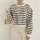 VEOX striped sweatshirt women's short 2025 new thin Korean version of niche women's loose spring, autumn and winter plus velvet top 9923 sweatshirt black thin S 65-80Jin [Jin equals 0.5 kg]