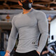 Lutielang sports tights men's long-sleeved T-shirt elastic quick-drying muscle training top running fitness coach gray L