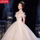 Red makeup and good decoration 2022 new main wedding dress bride forest style starry sky heavy industry luxury one-shoulder wedding dress with large tail [ruffle collar] floor-length M