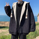 Huangzhen imitation lamb velvet cotton coat men's hooded jacket autumn and winter men's Hong Kong style loose jacket plus velvet thickened casual cotton coat white plus velvet single piece XL 120-140Jin Jin equals 0.5 kg