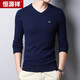 Hengyuanxiang pure wool sweater men's autumn and winter thin V-neck sweater sweater top black 170