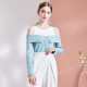 [Same style in shopping mall] Tangli autumn new long-sleeved bottoming shirt off-shoulder color matching fake two-piece sweater for women light lake blue L