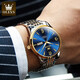 OLEVS Swiss certified brand watch men's mechanical watch fully automatic men's watch double calendar luminous waterproof high-end men's watch OLEVS-9928-steel belt blue