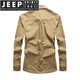 JEEP SPIRIT/品牌高档男装长袖衬衫男多口袋工装免烫棉衬衣春秋中年宽松 1389加绒卡其色 6XL