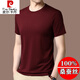 Pierre Cardin Mulberry Silk T-shirt à manches courtes Col à manche masculin Été d'âge moyen et jeunes T-shirt en soie de couleur solide