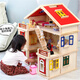 Yunya Children's House Kitchen Doll House en bois Villa Boy and Girl Princess Simulation Modèle de la journée pour enfants Cadeau à trois étages Villa + 19 pièces de meubles + Famille de lapin