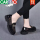 CARTELO Crocodile Loafers Women's Mesh Thick Sole Summer Mid-Heel 2024 New Soft Leather Single Shoes Mesh Breathable Women's Shoes Summer Black 00238