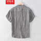 
Good Bull (HAOBUYI) color woven striped stand collar linen short-sleeved T-shirt for men's summer thin button-neck breathable pure hemp Japanese half-sleeved T-shirt gray S