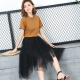 Yalu Free and Easy Mesh Skirt Women's Summer Pleated Skirt Korean Style Elastic High Waist Mid-Length Swing Skirt YL-ZS-8659 Black One Size (Suitable for 1'8-2'5)