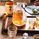 WINEWINGS Japanese hand-made glass wine warmer set, home liquor dispenser, hammered sake ice wine jug, Japanese wine cup, wine set, gold-painted style/wine warmer set, one pot, 4 cups, one cylinder, tray not included