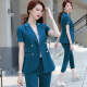 Chenfu professional wear women's suit summer Korean short-sleeved small suit female green fashionable temperament goddess style irregular coat host formal jewelry sales beauty lecturer work 37 single-piece dark blue suit XL