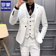 ROMON Groom's Suit Men's Business Professional Formal Wedding Dress British Style Casual Slim Korean Style Suit Men's White Three-piece Suit XL
