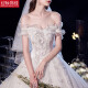 Red Decoration Jia 2023 New Main Wedding Dress Bridal Forest Star Heavy Industry Luxurious One Shoulder Wedding Dress with Large Trailing [Fungic Edge Neck Style] Floor-length XL