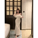 YIOU 2025 new annual meeting banquet evening dress prom white one-shoulder dress women's figure-flattering dress 5886 off-white S