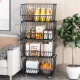 Nifeng kitchen rack floor-standing trolley multi-layer snack storage rack mobile multi-functional vegetable basket toy shelf 3-layer black-medium mesh basket (mobile version)