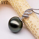 KZD Tahitian black pearl pendant single 925 silver necklace pendant diamond clavicle pendant simple necklace for girlfriend 16-17mm