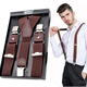 Pierre cardin men's genuine leather strap clip three-clip powerful suspender belt fat man shoulder strap old man belt gift box packaging blue background white dot