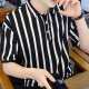 Simple direction striped short-sleeved T-shirt men with a neckline Korean version slim lapel Korean version top collar 5012 black 5002# white One size 2xl Recommended 135-150Jin [Jin equals 0.5 kg]