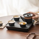 
BEYZK small tea plate two people Kung Fu small tea set home simple modern SN3886 Black pottery well railing one pot and two cups imitation black gold small long plate