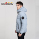 Sherron Down Jacke Herren Kurzer loser Herbst- und Winterjacke mit Kapuzenmodik und vielseitig Sport und lässig 12605 Mist Blue XL