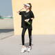 Zuolangdi yoga suit women's fitness suit summer new large size fat mm loose slimming running sports suit black three-piece set M (42-52KG recommended)