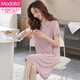 Modal summer nightgown for women short-sleeved thin pajamas 2025 new summer large-size skirt ice silk home skirt with chest pad X9249 breastless pad 2XL (175)