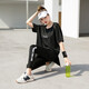 Zuolangdi yoga suit women's fitness suit summer new large size fat mm loose slimming running sports suit black three-piece set M (42-52KG recommended)